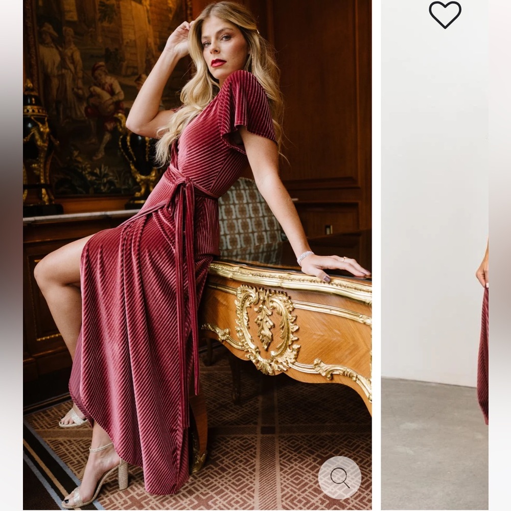 New Baltic Born Sz XS Andi Ribbed Velvet Wrap Dress Dusty Rose